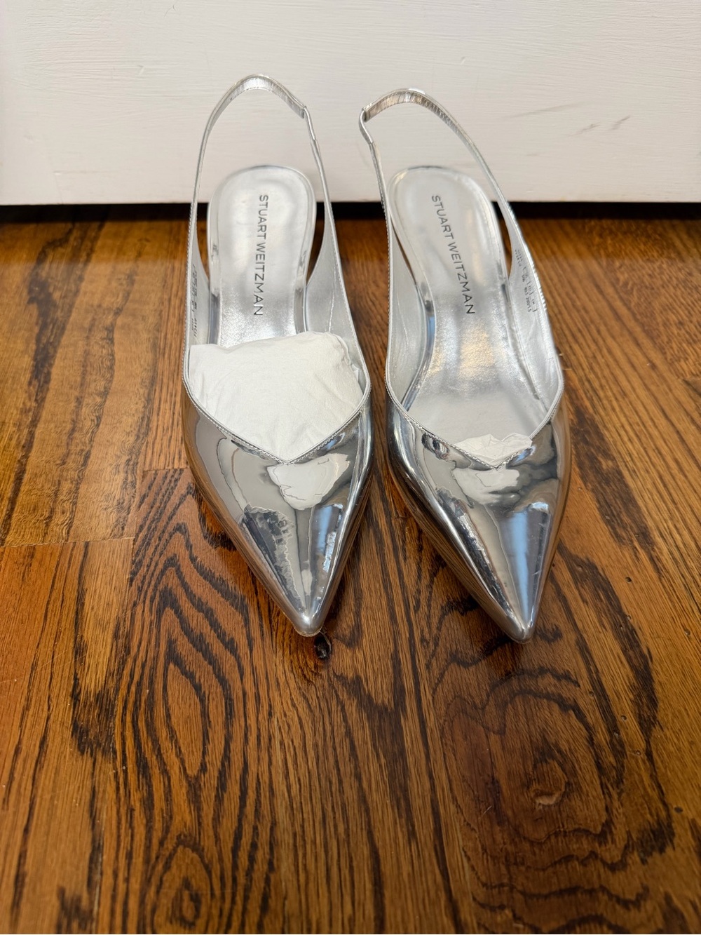 Stuart Weitzman Metallic Silver Pointed Slingback Pumps
